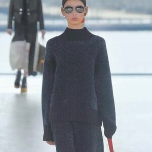 Tory Burch Lurex Metallic Sweater‎ XXS Merino Wool Blend Oversized Holiday Party
